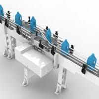Bottles on model 2400 conveyor. FEI Conveyors.
