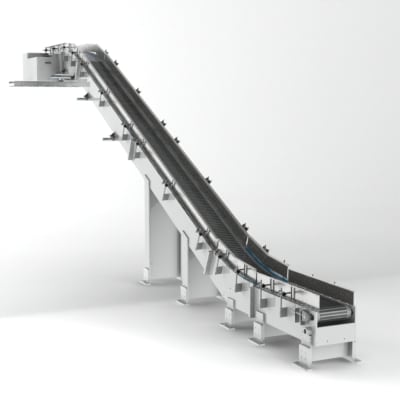 Incline-mounted model 2400 conveyor. FEI Conveyors.