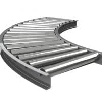 Stainless steel curved conveyor. FEI Conveyors.