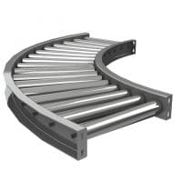 Stainless steel curved conveyor. FEI Conveyors.