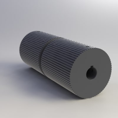 Flat knurled face conveyor pulley with center V. FEI Conveyors.