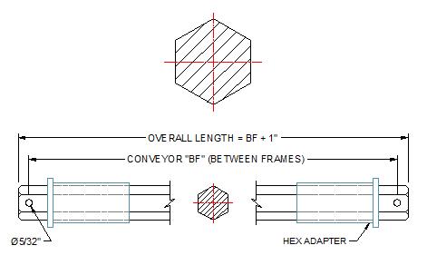 Diagram for roller shaft. FEI Conveyors.